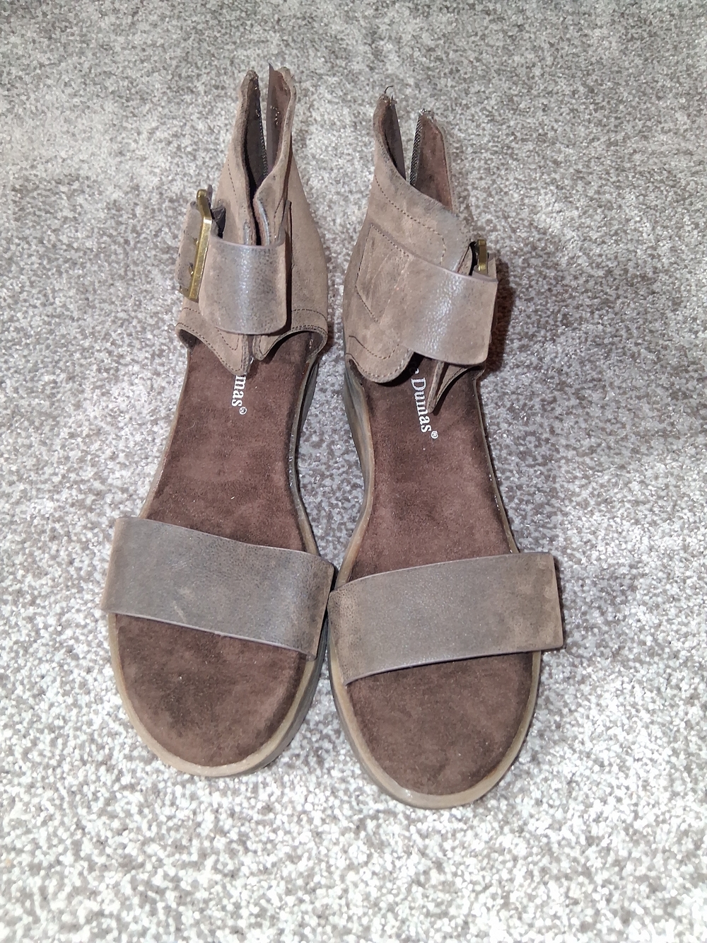 brown Pierre Dumas Chantal wedge sandals feature a functional zipper closure and